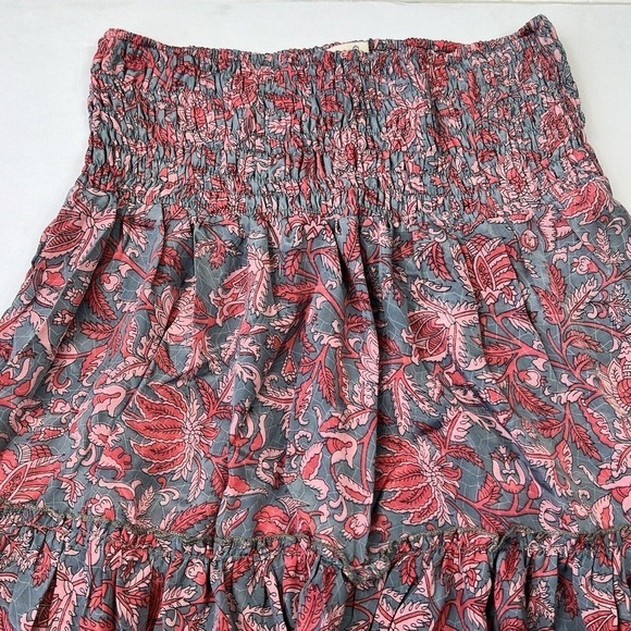 Perry Walker Smocked Tiered Silk Mini Skirt Size M 3 Julia Gray Pink - Picture 2 of 9